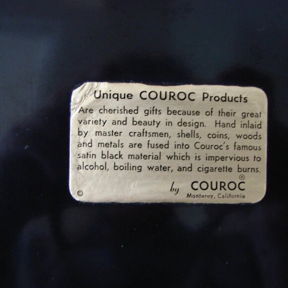 Vintage Couroc 10.5" Owl Black Round Serving Tray Plate Brass Wood Inlay MCM - Picture 8 of 8